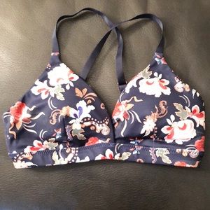 Athleta Printed Inhale Navy Bra Sports Bra in XXS